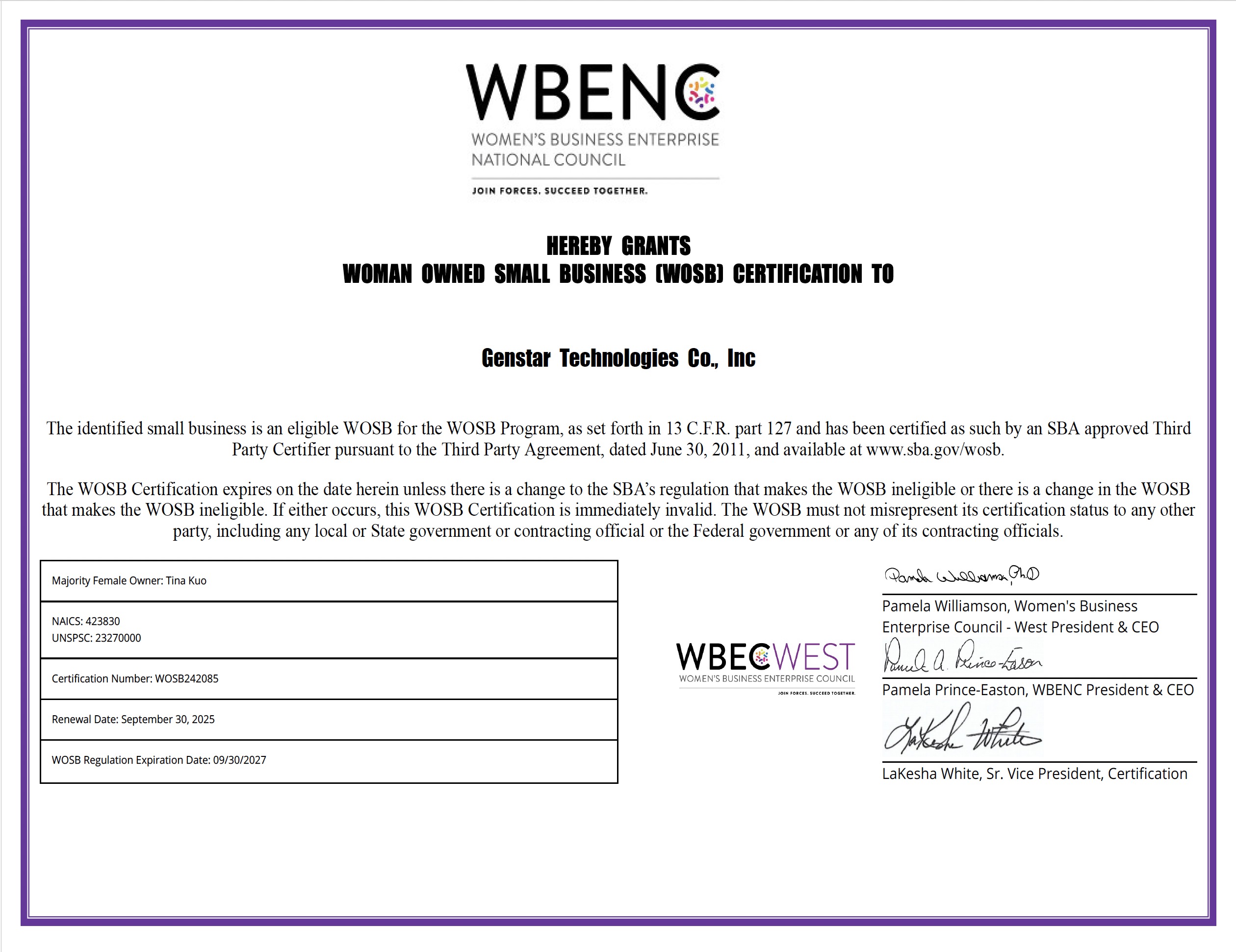 WOSB Certificate