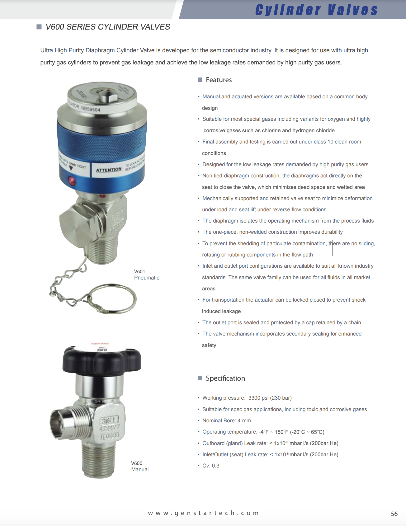 V600 Series Cylinder Valves