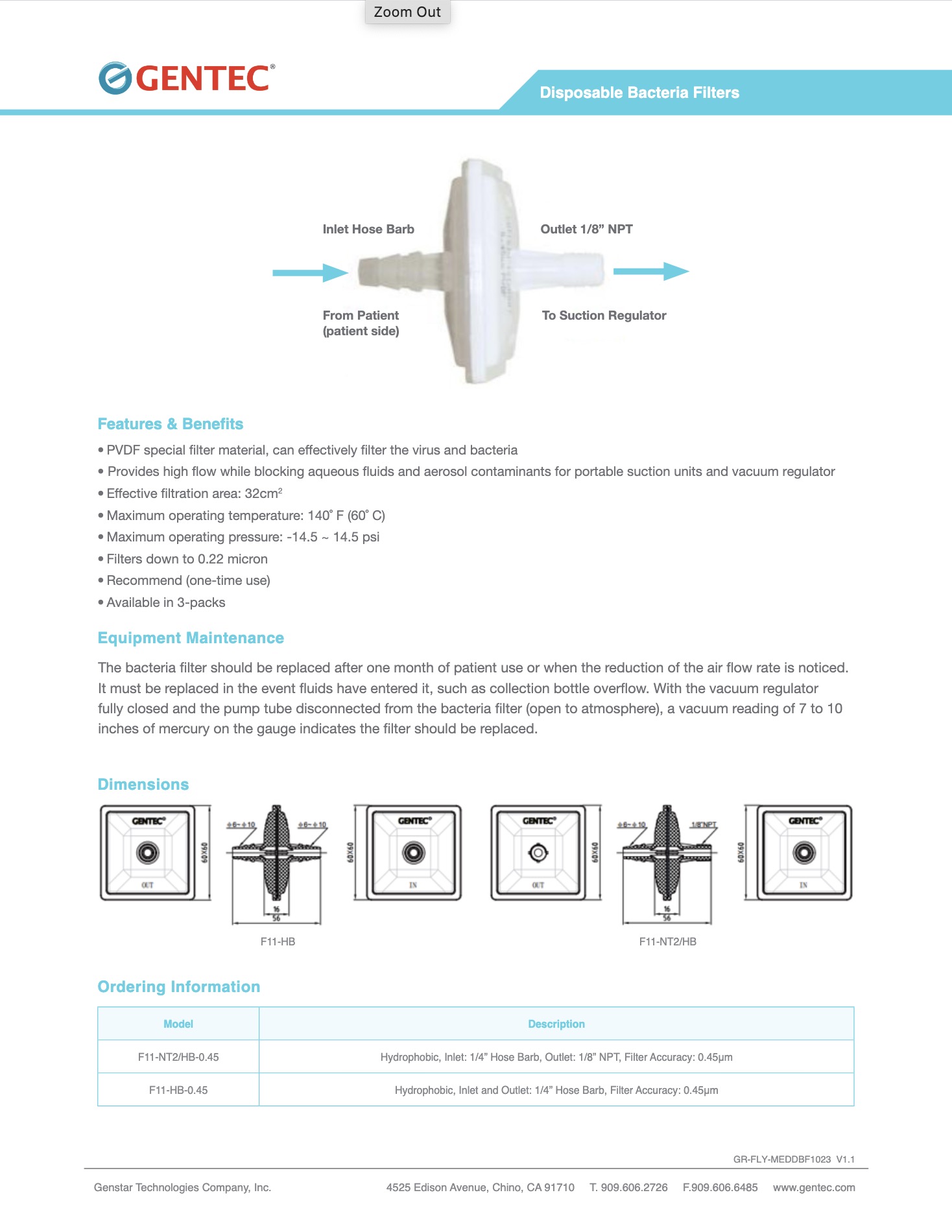 Disposable Bacteria Filters