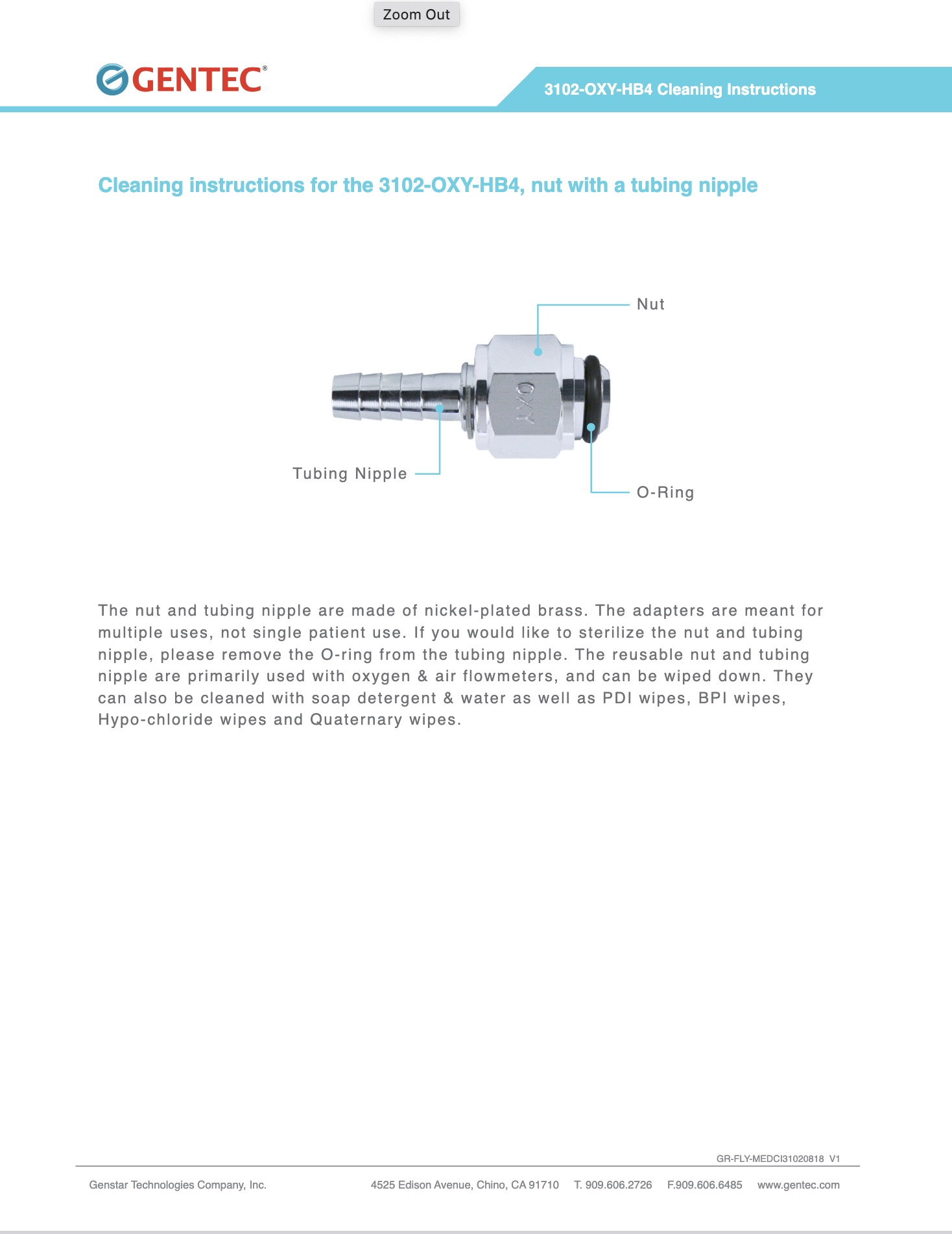 3102-OXY-HB4 Cleaning Instructions