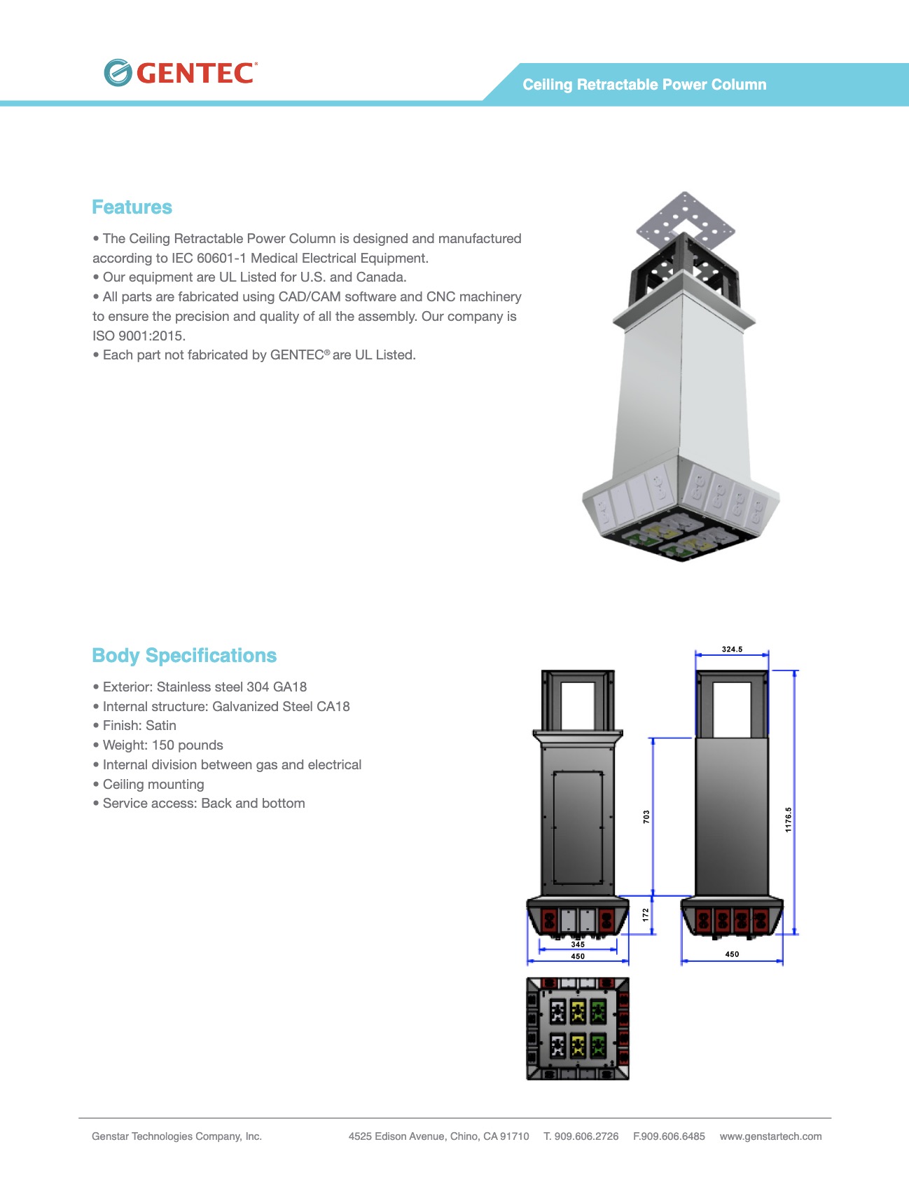 Ceiling Retractable Power Column