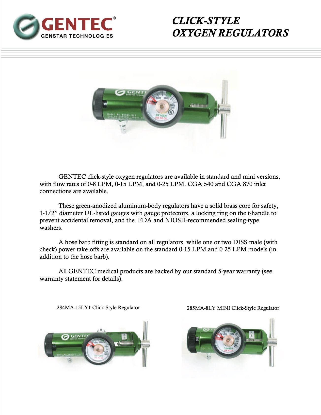  Click-Style Oxygen Regulators