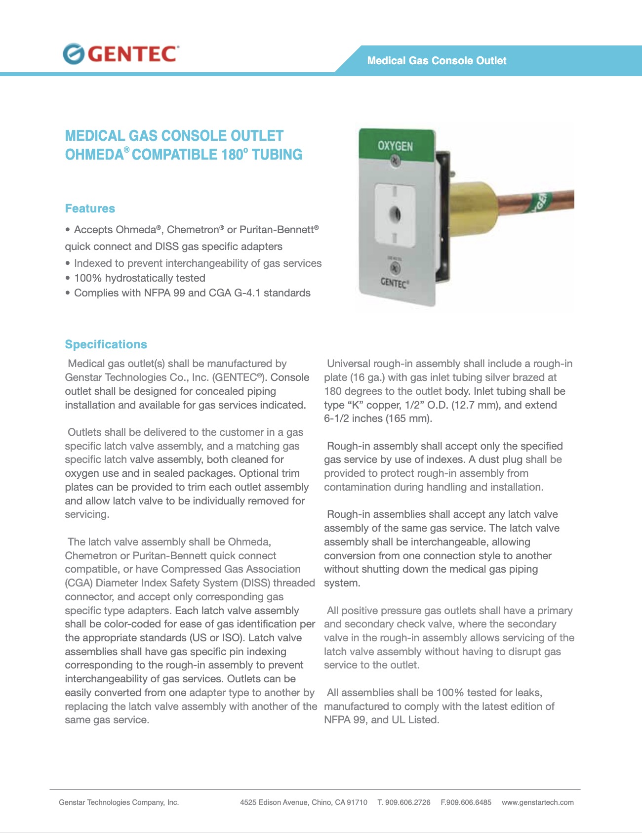 Medical Gas Console Outlet Ohmeda Compatible 180 Tubing