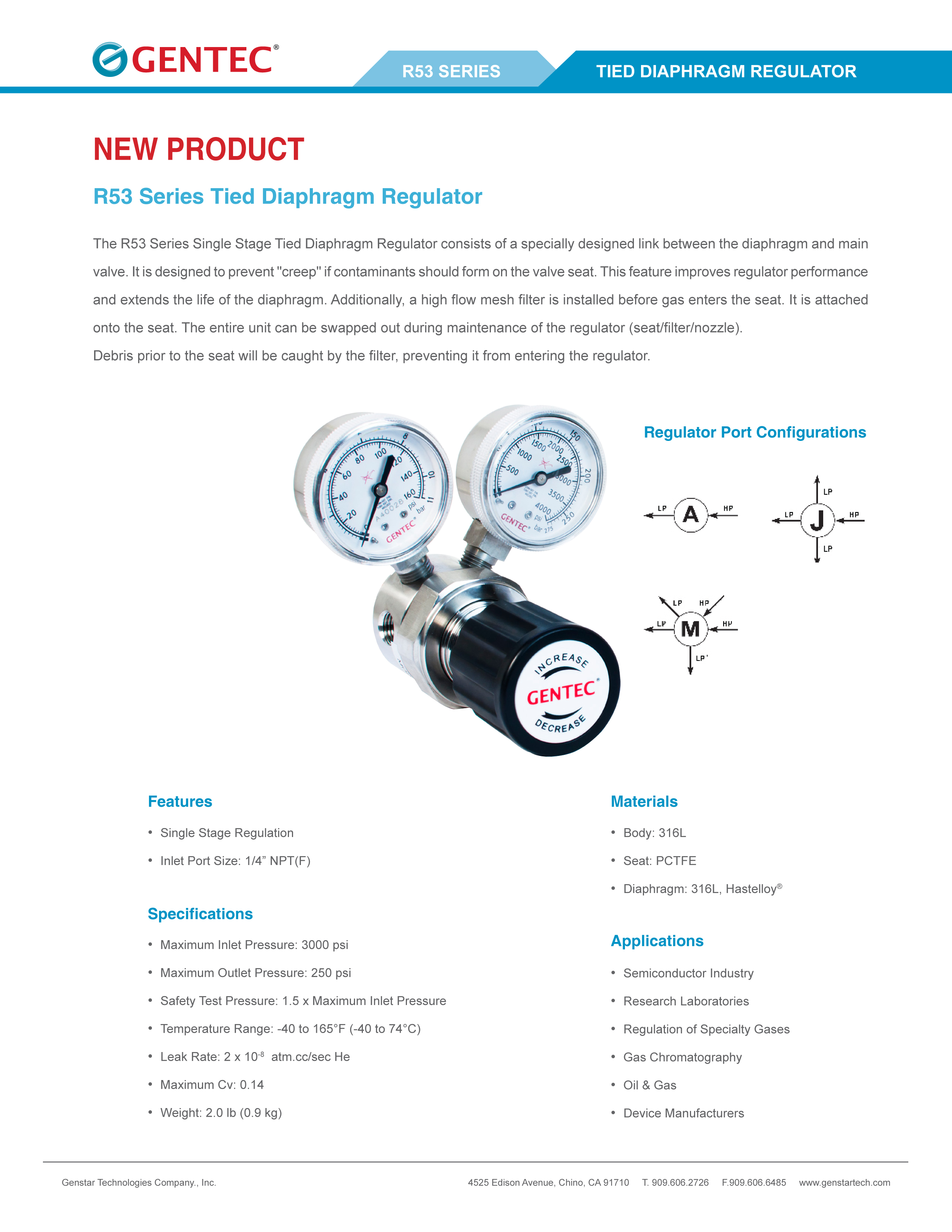 R53 Series Tied Diaphragm Regulator | Genstartech